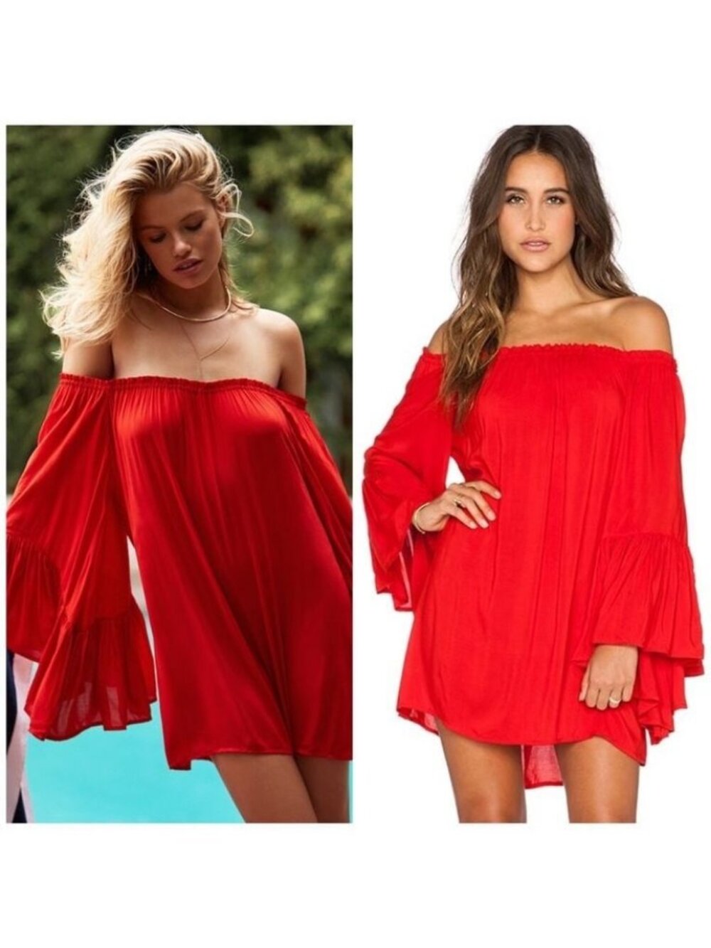 Indah Kamani Off the Shoulder Mini Dress in Red